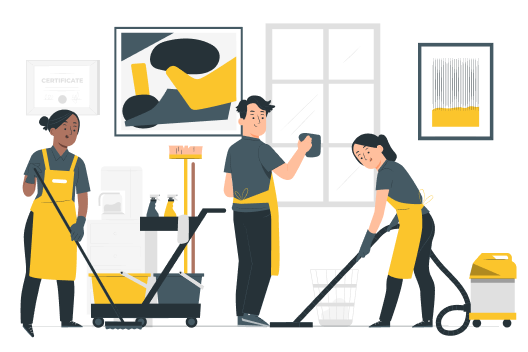 Male and female cleaners working